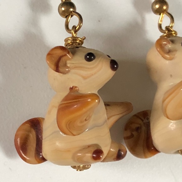 Hand Blown Glass Squirrel Earrings - Picture 3 of 5